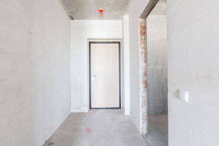 interior of the apartment without decoration in gray colorsの写真素材