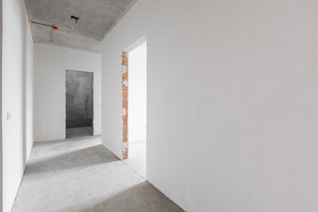 interior of the apartment without decoration in gray colorsの写真素材