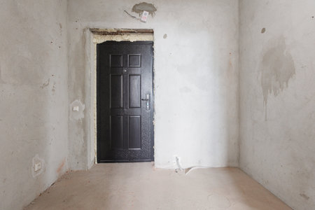 interior of the apartment without decoration in gray colorsの写真素材