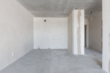 interior of the apartment without decoration in gray colorsの写真素材
