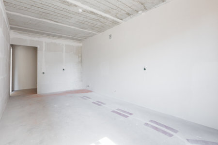 interior of the apartment without decoration in gray colorsの写真素材