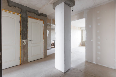 interior of the apartment without decoration in gray colorsの写真素材