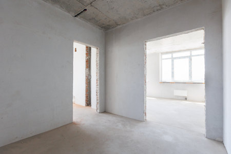interior of the apartment without decoration in gray colorsの写真素材