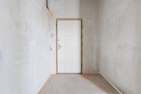 interior of the apartment without decoration in gray colorsの写真素材
