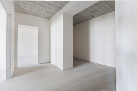 interior of the apartment without decoration in gray colorsの写真素材