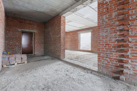 interior of the apartment without decoration in gray colorsの写真素材