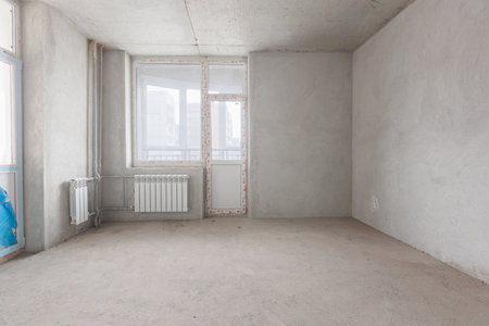 interior of the apartment without decoration in gray colorsの写真素材