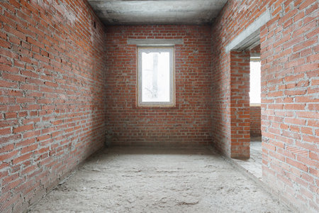 interior of the apartment without decoration in gray colorsの写真素材