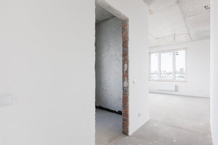 interior of the apartment without decoration in gray colorsの写真素材