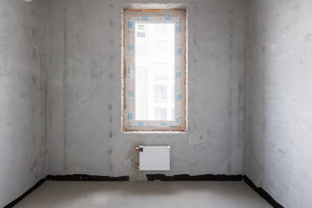 interior of the apartment without decoration in gray colorsの写真素材