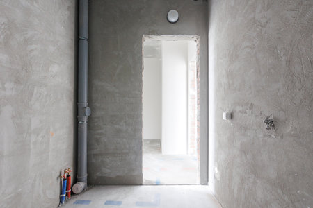 interior of the apartment without decoration in gray colorsの写真素材