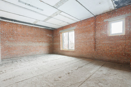 interior of the apartment without decoration in gray colorsの写真素材