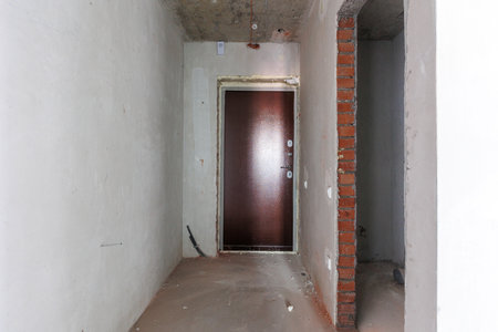 interior of the apartment without decoration in gray colorsの写真素材