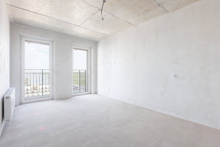 interior of the apartment without decoration in gray colorsの写真素材