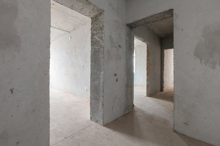 interior of the apartment without decoration in gray colorsの写真素材