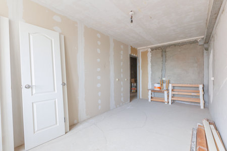 interior of the apartment without decoration in gray colorsの写真素材