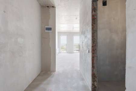 interior of the apartment without decoration in gray colorsの写真素材