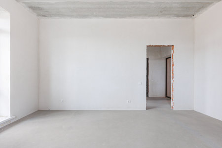 interior of the apartment without decoration in gray colorsの写真素材