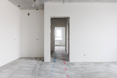 interior of the apartment without decoration in gray colorsの写真素材