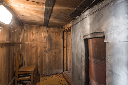 steam room lined with woodの写真素材
