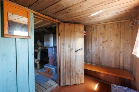 steam room lined with woodの写真素材