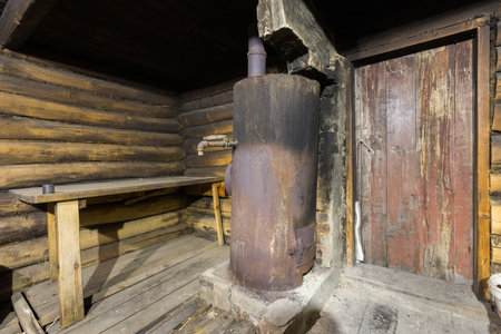steam room lined with woodの写真素材