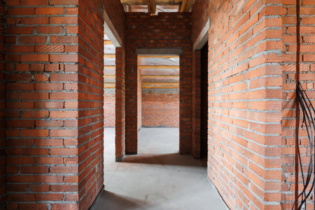 interior of the apartment without decoration in gray colors. rough finishの写真素材