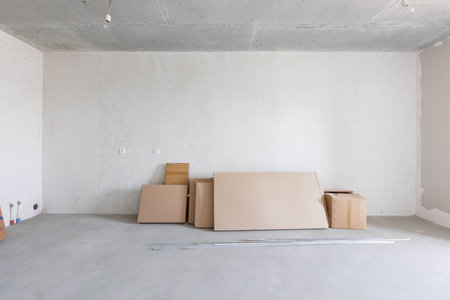 interior of the apartment without decoration in gray colors. rough finish