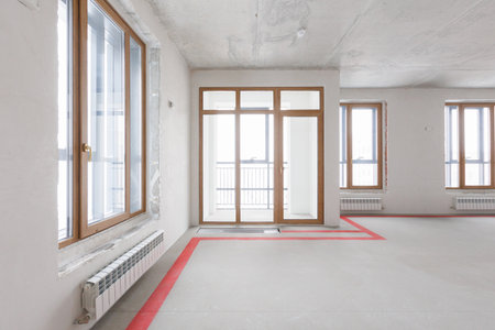 interior of the apartment without decoration in gray colors. rough finish