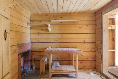 interior of the apartment without decoration in gray colors. rough finishの写真素材