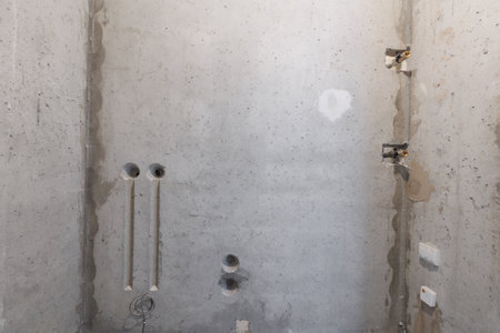 interior of the apartment without decoration in gray colors. rough finishの写真素材