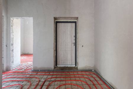 interior of the apartment without decoration in gray colors. rough finishの写真素材