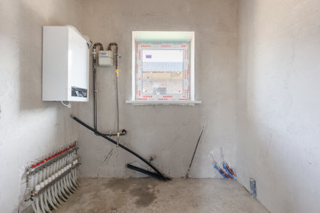 interior of the apartment without decoration in gray colors. rough finishの写真素材