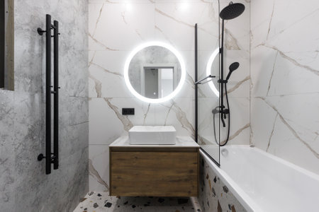 modern bathroom room with toilet and washing machine