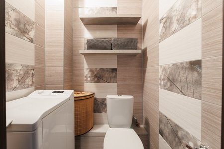 modern bathroom room with toilet and washing machine
