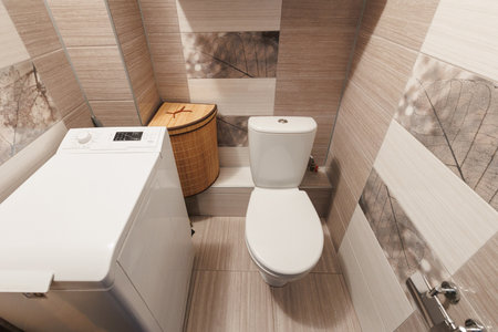 modern bathroom room with toilet and washing machineの写真素材