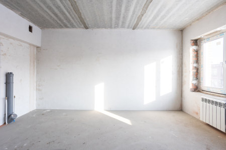 interior of the apartment without decoration in gray colors. rough finish
