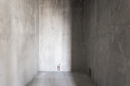 interior of the apartment without decoration in gray colors. rough finishの写真素材