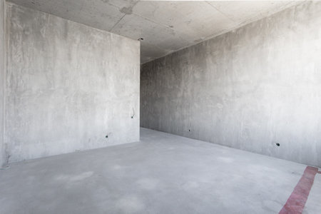 interior of the apartment without decoration in gray colors. rough finishの写真素材