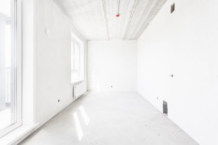 interior of the apartment without decoration in gray colors. rough finish