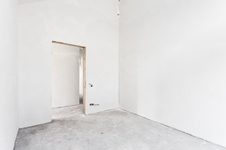 interior of the apartment without decoration in gray colors. rough finishの写真素材