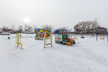 children's playground on the territory of an apartment buildingの写真素材