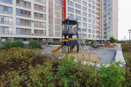 children's playground on the territory of an apartment buildingの写真素材
