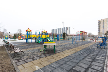 children's playground on the territory of an apartment buildingの写真素材