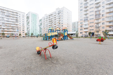 children's playground on the territory of an apartment buildingの写真素材