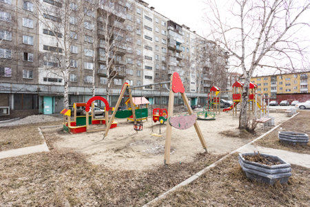 children's playground on the territory of an apartment buildingの写真素材