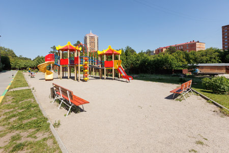 children's playground on the territory of an apartment buildingの写真素材