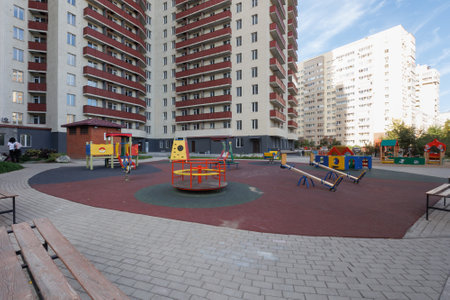 children's playground on the territory of an apartment buildingの写真素材
