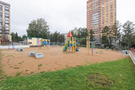 children's playground on the territory of an apartment buildingの写真素材