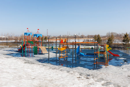 children's playground on the territory of an apartment buildingの写真素材